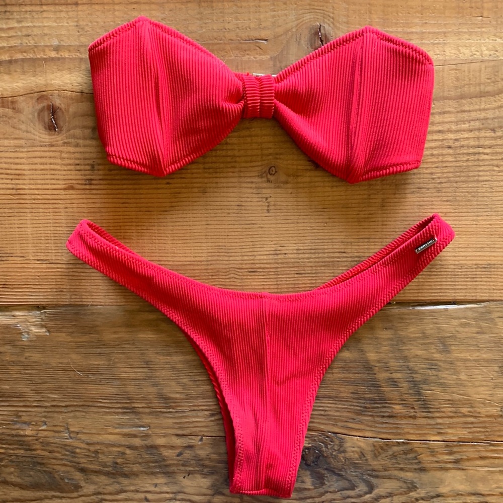 White Fox Boutique Red Ribbed Bikini